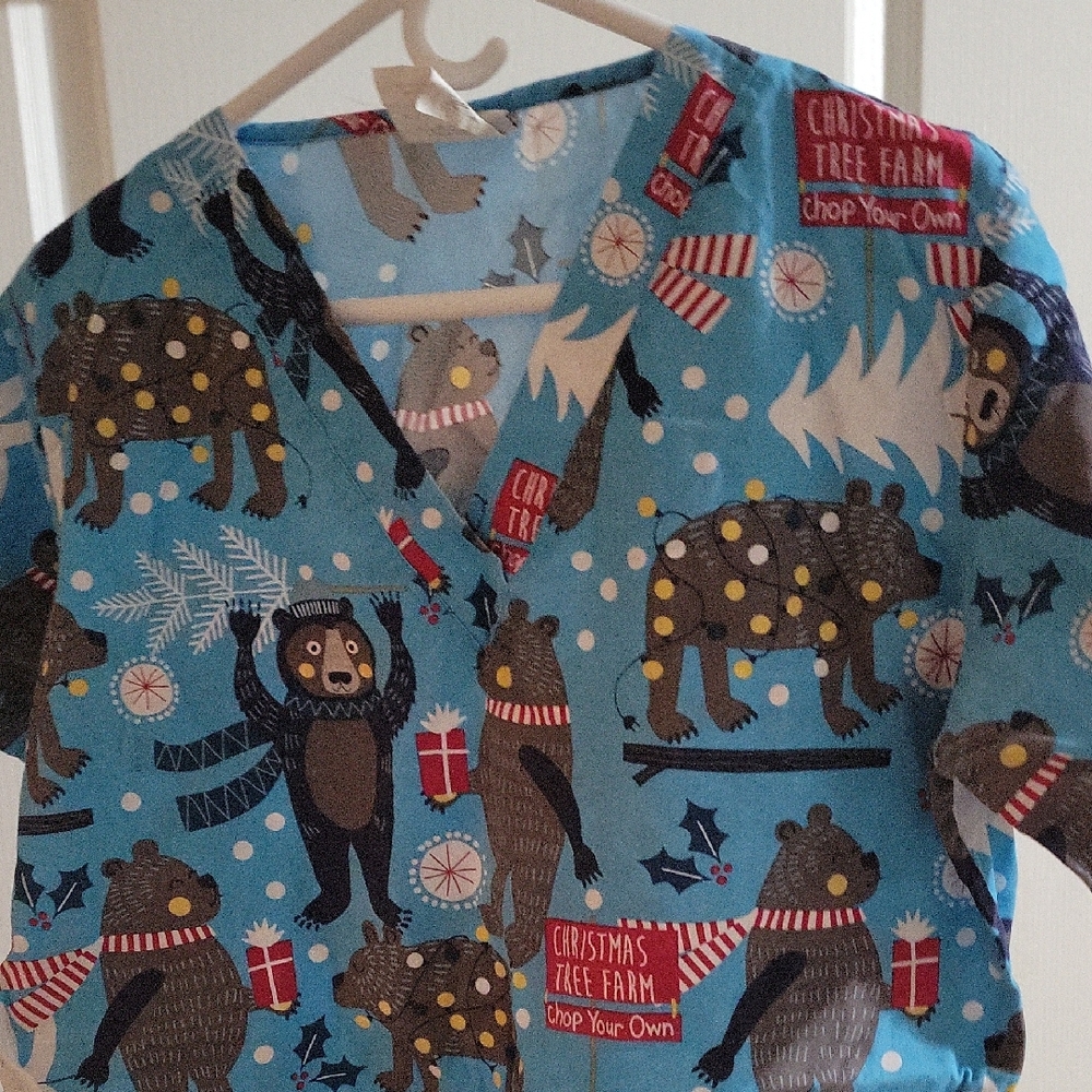 Blue Christmas Bear Pajama Top